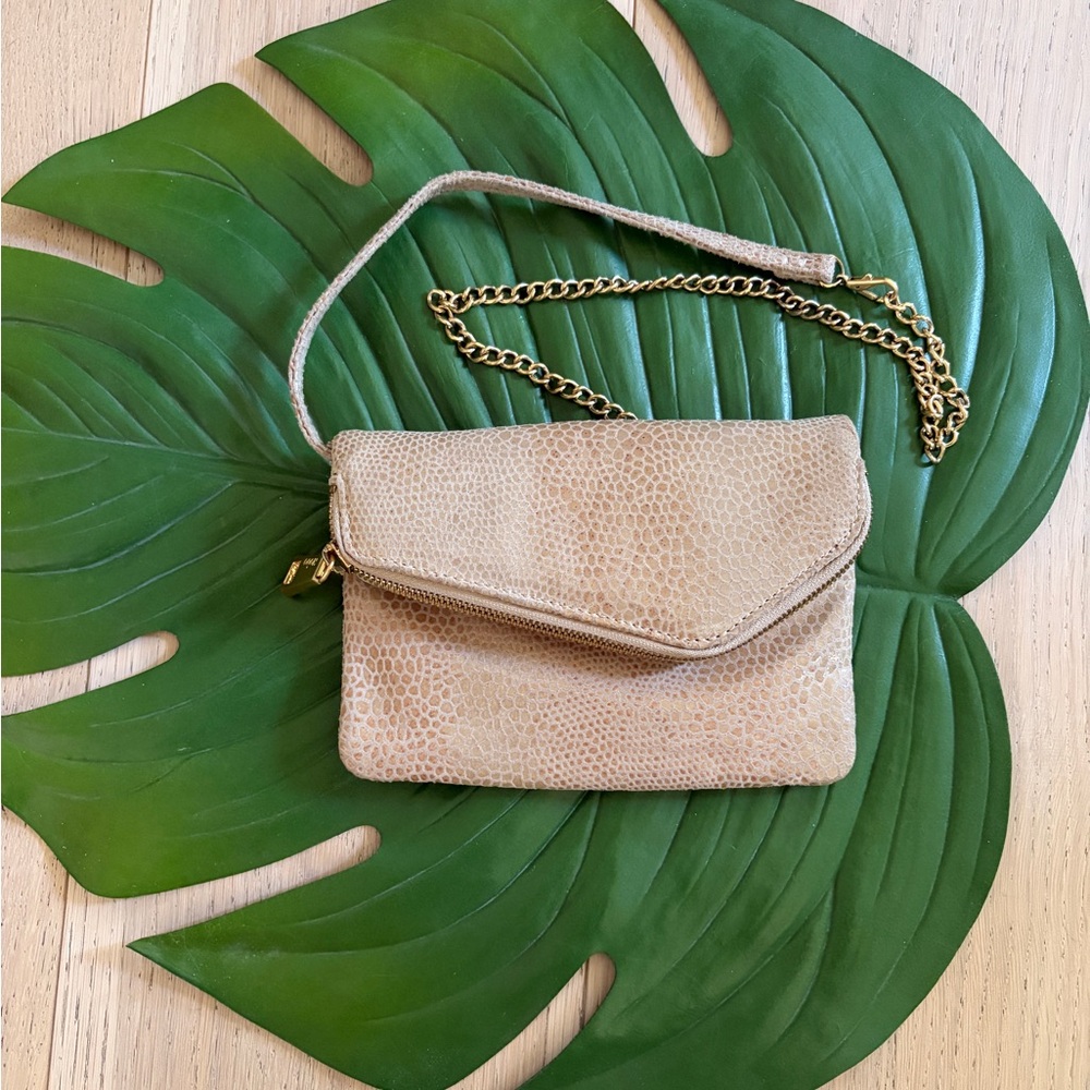 HOBO Mini Clutch Foldover snakeskin leather bag adjustable strap shoulder bag